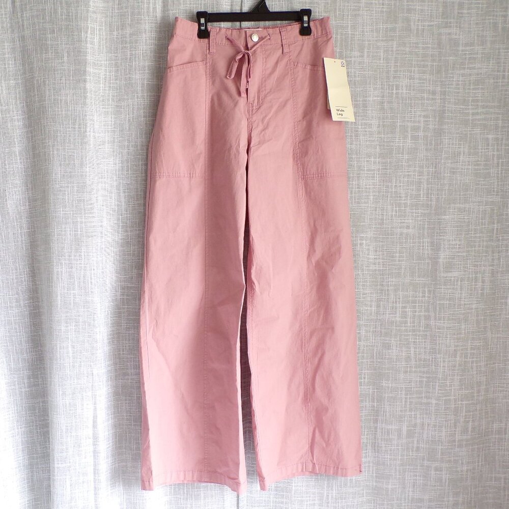 No Boundaries Poplin Women's Wide Leg High Rise Cargo Pants in Pink